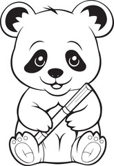 Cute Panda Bear Animal Character for Coloring Book, Black and White Cartoon Illustration