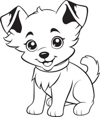 Cute Puppy Dog for Coloring Book, Black and White Cartoon Illustration