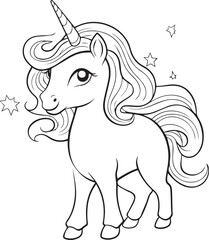 Black and White Cartoon Illustration of Unicorn Animal for Coloring Book