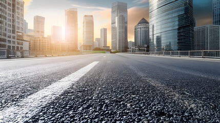 Empty urban asphalt road exterior with city buildings background New modern highway concrete construction Concept of way to success Transportation logistic industry fast delivery New Y : Generative AI