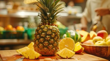 Slice Pineapple and Other Fruits on the Table