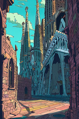 Naklejka premium Sagrada Família, Barcelona, Spain - Detailed Architectural Illustration