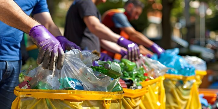 Local event for World Recycling Day with people sorting waste in community. Concept World Recycling Day, Community Event, Waste Sorting, Sustainability Awareness, Environmental Conservation