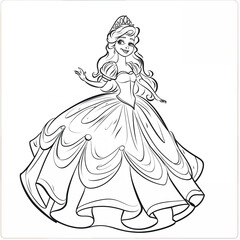 Fototapeta premium Princess Coloring Page – Beautiful Fairytale Princess Line Art for Kids