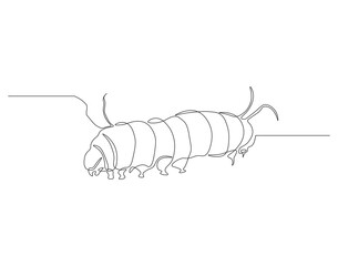Continuous one line drawing of caterpillar. One line drawing illustration of caterpillar. Insect concept continuous line art. Editable outline.
