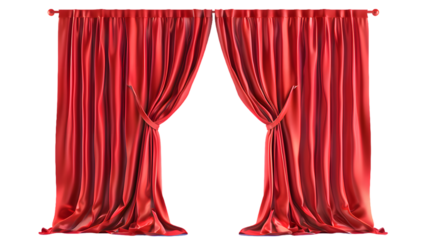 Red open curtain isolated on transparent background.