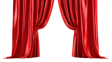 Red open curtain isolated on transparent background.