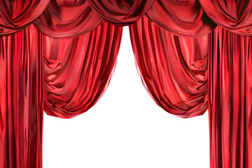 Red open curtain isolated on transparent background.