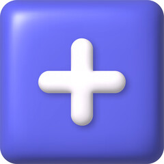 Obraz premium 3d infographics icon. Arithmetic plus sign on purple button. PNG illustration.
