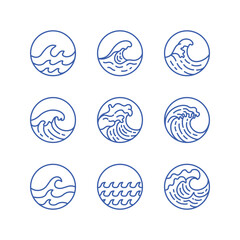 Surfing Waves in the Ocean Logo Monoline Vector Illustrations