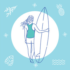 Woman Surfer Ready to Surfing Holding Surfboard on Summer Beach 3