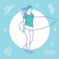 Woman Surfer Ready to Surfing Holding Surfboard on Summer Beach 4