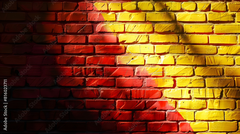 Aufkleber red and yellow brick wall with light effect and shadow abstract background photo : generative ai