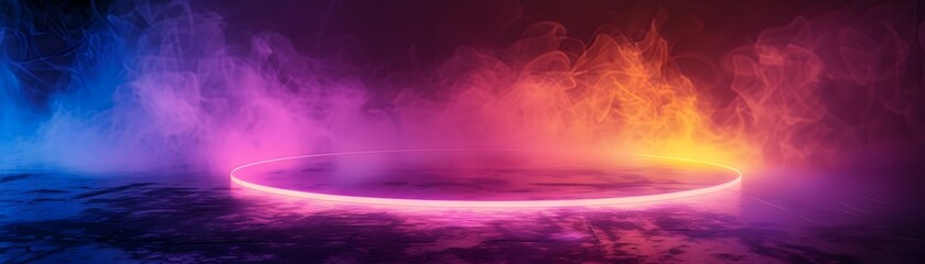 Soft Neon Glow Illuminating Minimalist Display Products Against Radiant Backdrop