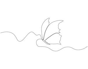 Continuous one line drawing of flying butterfly. One line drawing illustration of butterfly. Flying insect concept continuous line art. Editable outline.