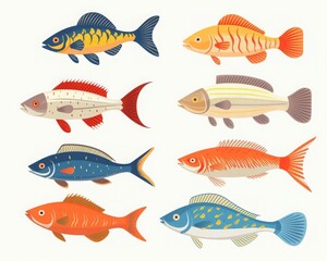 Fototapeta premium Fish species flat design side view tropical waters theme cartoon drawing Analogous Color Schem