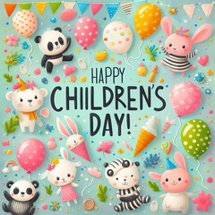 Background with toys with the caption "Happy Children's Day".