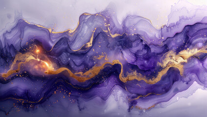 A purple and gold alcohol ink pattern with beautiful flowing lines and shapes in the style of flowing lines. Created with Ai