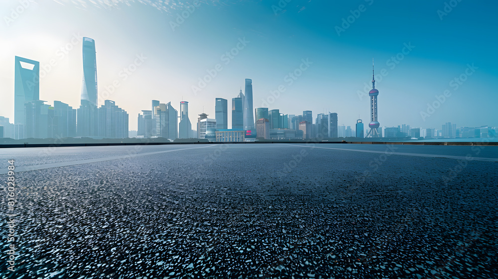 Poster empty asphalt road and city skyline in shanghaihigh angle view : generative ai