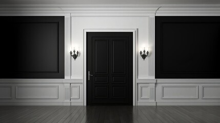 Concealed doorways flat design front view hidden rooms theme black and white