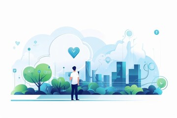 Digital health monitoring flat design side view wellness technology theme animation Monochromatic Color Scheme