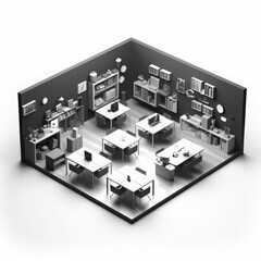 Digital learning tool flat design top view classroom integration theme 3D render black and white
