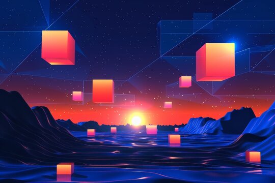 AI-generated abstract illustration of a cityscape in green, blue, black and gray on a white background.. Beautiful simple AI generated image in 4K, unique.