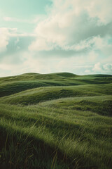 Obraz premium the hill is covered in grass and there are some hills with blue clouds