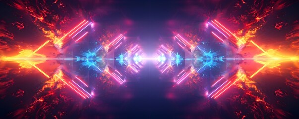 Obraz premium Kaleidoscopic neon patterns creating hypnotic backdrop for decorative display concept dynamic digital art composition with vibrant colors and