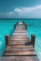 Fototapeta premium wooden beach pier leading into turquoise water of the maldives