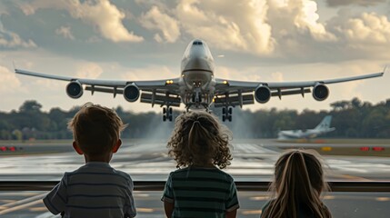 Mesmerized Young Spectators Witness the Majestic Takeoff of a Colossal Airliner Igniting Their Curiosity and Wonder About the World of Aviation