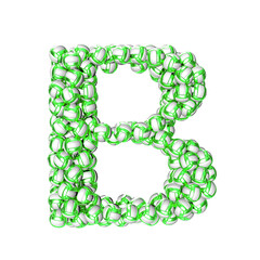 Symbol made of green volleyballs. letter b