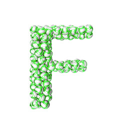 Symbol made of green volleyballs. letter f