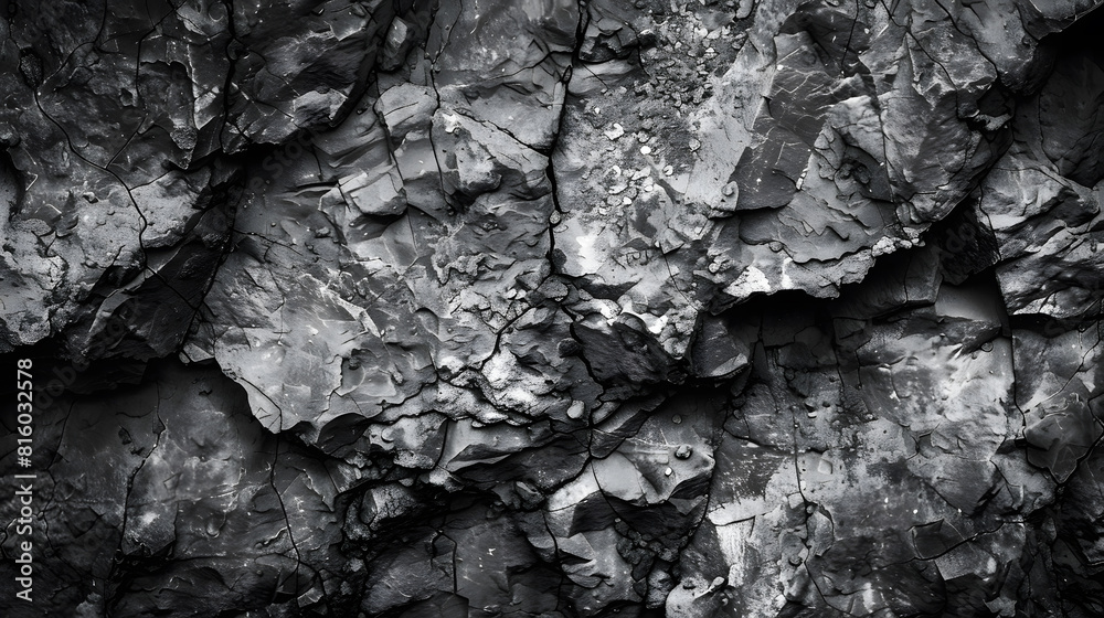 Aufkleber black white stone texture rock surface closeup like a old rough concrete wall dark gray grunge backg