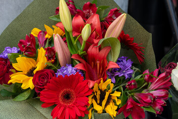 Colorful natural bouquet,Bright various flowers close-up,Flower mix background. Beautiful flowers, a bouquet of cut flowers