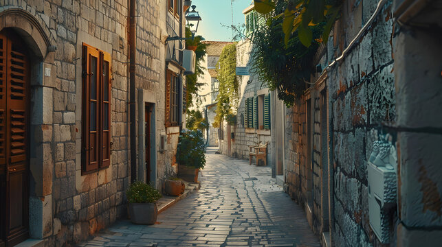 Medieval street on Zlarin island : Generative AI