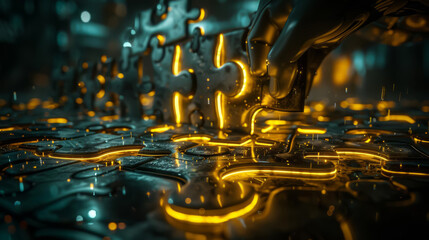 A puzzle being assembled with each piece representing an encryption key