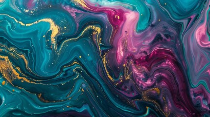 Obraz premium vibrant acrylic fluid art mesmerizing swirls of teal magenta and gold abstract background