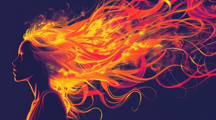 vibrant flaming woman silhouette supernatural female power illustration
