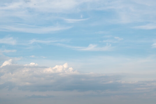 summer blue sky cloud gradient light white background.beauty bright cloud cover in the sun calm cler winter air background .spring wind 