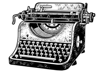 typewriter sketch engraving PNG illustration. T-shirt apparel print design. Scratch board imitation. Black and white hand drawn image. © Oleksandr Pokusai