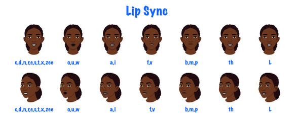 African, American, model sheet  lip sync
