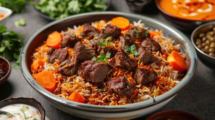 rice and meat dish, middle eastern national traditional food. Generative Ai