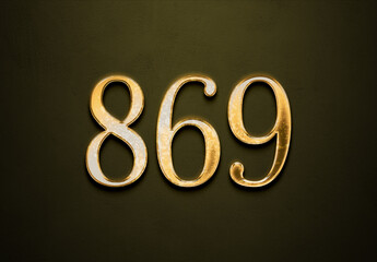Old gold effect of 869 number with 3D glossy style Mockup.