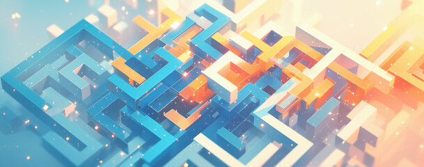 Abstract background with colorful geometric cubes in a maze or labyrinth. Abstract gradient color background. Background texture for design and banner in the style of minimalism.