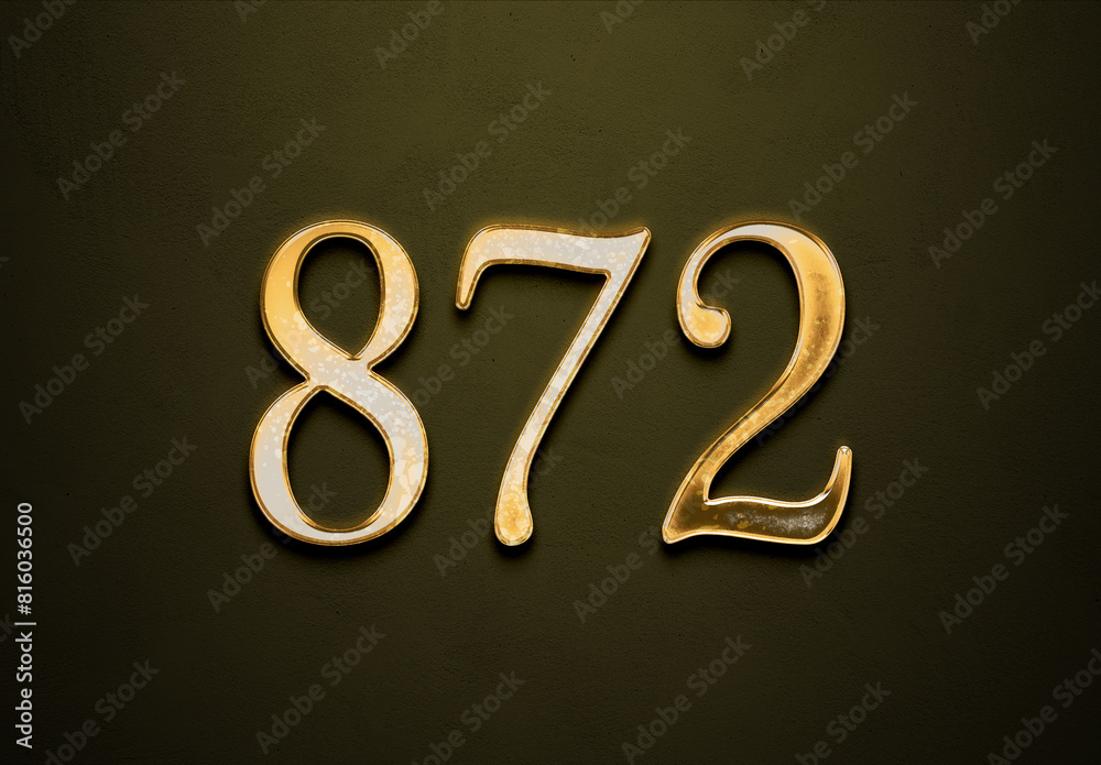 Wall mural old gold effect of 872 number with 3d glossy style mockup.