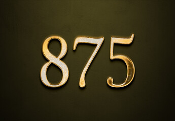 Old gold effect of 875 number with 3D glossy style Mockup.