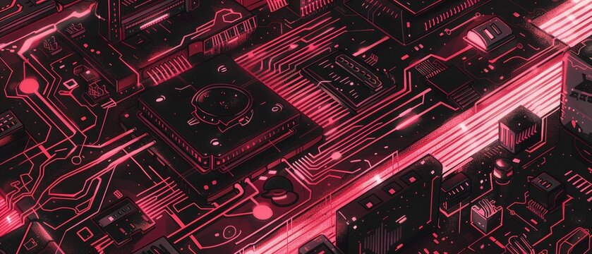 Abstract background of a quantum computing system with processor, electronic circuit, and artificial neurons 8K , high-resolution, ultra HD,up32K HD