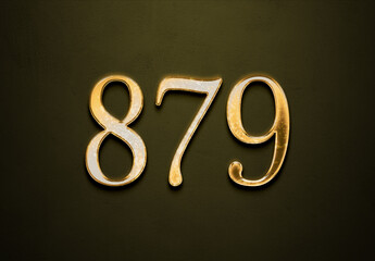 Old gold effect of 879 number with 3D glossy style Mockup.