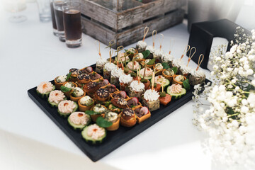 Small Canapes appetizers at the french wedding The Catering